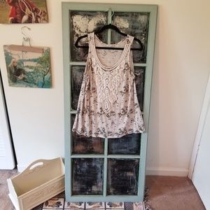 Floral Tank with Knit Lace Design